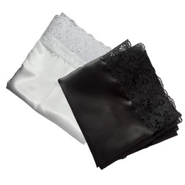 INNOYUMLIN - Bufanda de regazo con pañuelo de encaje y pañuelo de seda para mujeres y mujeres, 1 negro+1 blanco, 26"