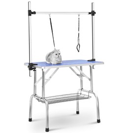 Folding Pet Grooming Table, Dog Grooming Table with Arm Noose & Mesh Tray, Adjustable Pet Groom Table Stand for Dog, Capacity Up to 330 LBS (46in, Blue)