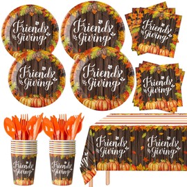 169PCS Friendsgiving Party Supplies Thanksgiving Autumn Dinnerware Paper Plates, Napkins, Cups, Cutlery, Tablecloth for Thanksgiving Party Decorations, Serve 24 Guests