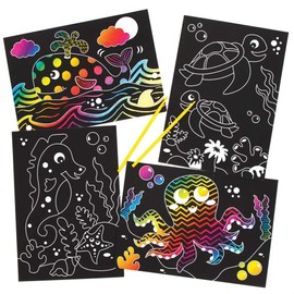 Baker Ross FE310 Sealife Scratch Art Pictures - Pack of 8, Engraving Art for Children, Creative Activities for Kids, Art Set for Creative Minds