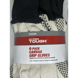 Hypertough Hyper Tough package of 6 Canvas Grip Gloves Size: Large