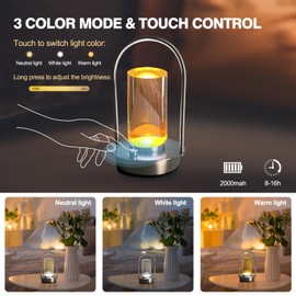 Kipliko Modern Acrylic LED Table Lamp with Arched Metal Frame-Knob Control,Adjustable Brightness,Tri-Color Light Options, Energy-Efficient,Ideal for Bedroom,Living Room,Office.(Silver)
