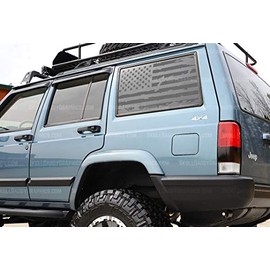 Skull Daddy Graphics PRECUT XJ Window USA Distressed Flag Decals Stickers to fit Jeep Cherokee 1987-2001 (Driver Side, Matte Black)