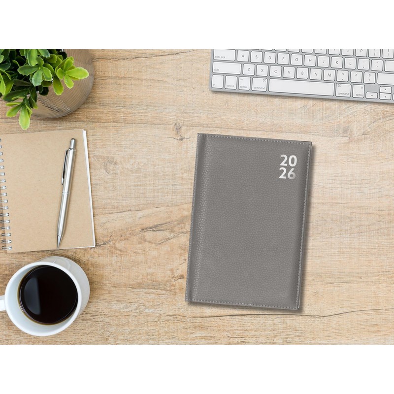 2026 A4 Diary Week To View - Grey Blue Faux