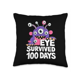 Eye Survived 100 Days Of School Monster Googly Eye Blank Throw Pillow