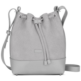 Expatrié Handtasche Damen Grau Lily Bucket Bag Umhängetasche Klein aus Baumwoll Canvas und veganem PU Leder für Shopping, Büro, Freizeit - Stylische Crossbody Schultertasche für Frauen