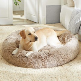 Calming Dog Bed & Cat Bed, Anti-Anxiety Donut Dog Cuddler Bed, Warming Cozy Soft Dog Round Bed, Fluffy Faux Fur Plush Dog Cat Cushion Bed for Small Medium Dogs and Cats (20"/24"/27"/30")