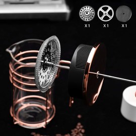 CrossCreek French Press, 34 Ounce (1000ml) Coffee Maker, Glass Rose Gold Coffee Press, Heat Resistant Borosilicate Glass Tea Maker and 3 layers Filter Coffee Pot for Camping Travel Gifts