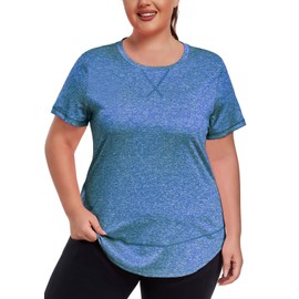 ForHailey Workout Tops for Women Plus Size Short Sleeve Tee Shirts Crewneck Tshirts Gym Clothes Yoga Loose Fit Activewear Curved Hem Sport Blue X-Large