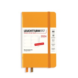 LEUCHTTURM1917 367631 Weekly Planner Pocket (A6) 2024, with Extra Book for Addresses and Anniversaries, Rising Sun, German, 12 Months