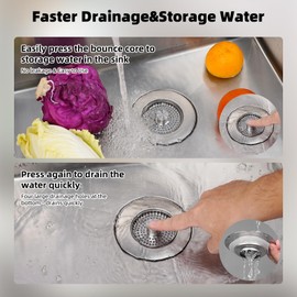 Hibbent Kitchen Sink Plug,Kitchen Sink Strainer and Stopper Combo,All Metal Stopper and Strainer,Anti-Clogging,kitchen Sink Strainer Plug,and Prevent Odors-Sinks Depth > 22mm