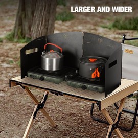 REDCAMP Portable 4-Panel Steel Camping Stove Windscreen, Foldable Windproof Outdoor Gas Stove Windshield with Storage Bag for Camping, Hiking, Backpacking, Picnic, Cooking (Black)