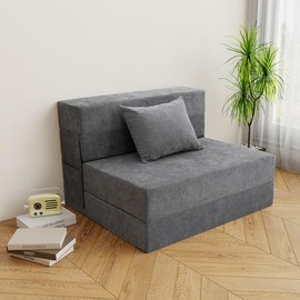 Orhopui Convertible Folding Sofa Bed - Sleeper Chair & Memory Foam Mattress with Pillow, Futon Couch Washable Cover, Lazy Sofa for Living Room/Dorm/Guest/Home Office/Apartment, Gray - Color: grey, Size: Twin-76*39*6in