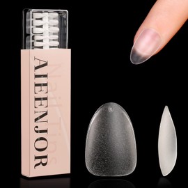 480PCS Aieenjor Frosted Nail Tip Short Nail Plate Almond Nail DIY Nail Patch Natural Fit Fake Nails for 15 Sizes