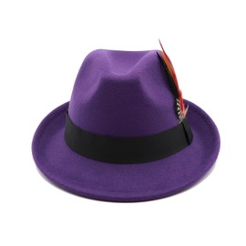 Unisex Trilby Hats Classic Fedora Hats for Women Men Dress Hats Felt Short Brim Fedoras Hat Panama Hat with Band (Purple)