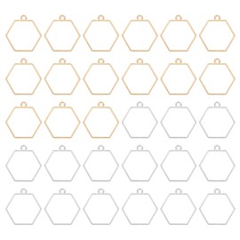 PATIKIL 60pcs Open Bezels, Resin Bezels Pendants Open Back Bezels Geometric Pressed Charm Bulk Alloy Hollow Frame for Resin Jewelry Making Earrings Necklace, Hexagon, Silver Gold