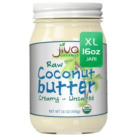 Jiva Organics RAW Organic Coconut Butter 16 Ounce Jar - Creamy, Unsalted