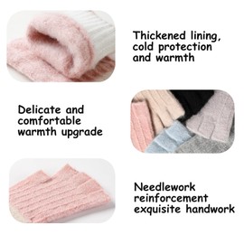 Winter Gloves - Fingerless Gloves Women Men Warm Knit Gloves for Cold Weather with Thermal Fleece Lined Ladies Glove (PinkWhite+PurpleBeige)