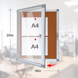 Outdoor Enclosed Cork Bulletin Board Tamper-Proof Dispaly Case, Aluminium Frame, Weatherproof Cork Noticeboard, Enclosed Cork Board for School, Office, Restaurant, Hospital etc（20 * 16inches）
