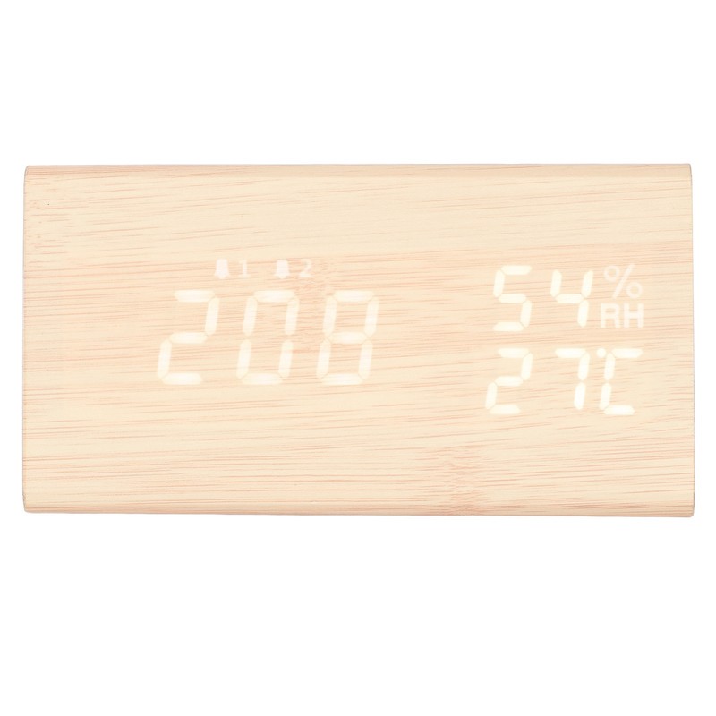 LED Digital Alarm Clock Multipurpose Wooden Clock with Voice Control