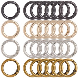 SOFPLATE 1 Box 24Pcs 4 Colors Spring Gate Rings Round Snap Hook Carabiner Clip Gold Silver Metal Circle Opening Trigger O Ring Keyring Buckle Clasps for Purse Jewelry Bags Lanyard Keychain DIY Crafts