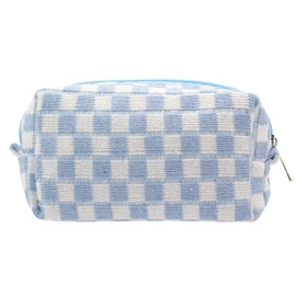 PAZIMIIK PAZIMIIK Checkered Makeup Bag for Purse Portable Zipper Make Up Pouch Small Cosmetic Case for Travel Accessories (Blue)