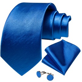 DiBanGu - Juego de corbatas de satén para hombre, conjunto de gemelos para fiesta, boda, negocios, azul rey (Royal Blue-1), Talla única