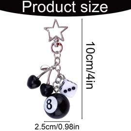 Mikovivi Black 8 Ball Lucky Dice Cherry Keychain, with Star Cute Aesthetic Billiard Ball Bag Charm for Women & Men Y2K Keyring Chain for Pool Lovers & Sports Fans