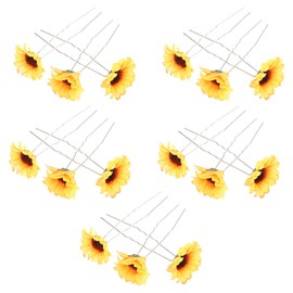 Beaupretty French Barrette 15pcs Sunflower Hairpins Hair Insert Fork U-Shape Hairpins French Stick Clip DIY Flower Hair Accessories Hairpins Sunflower Hair Clip