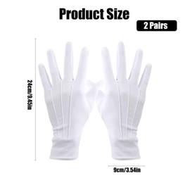 dinghaole 2 Pairs White Gloves Fancy Dress, Stitched Snap Closure, White Gloves Men, Costume Uniform Gloves with Snap Cuff for Catering, Guard, Formal Events, Tuxedos, Jewelry Inspections