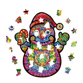KTHOFCY Christmas Snowman Wooden Jigsaw Puzzles, 200 Piece Uniquely Irregular Shaped Wooden Jigsaw Puzzles, Unique Colors and Shapes Perfect for Room Decor for Teenagers and Adults 11.9x10 Inch