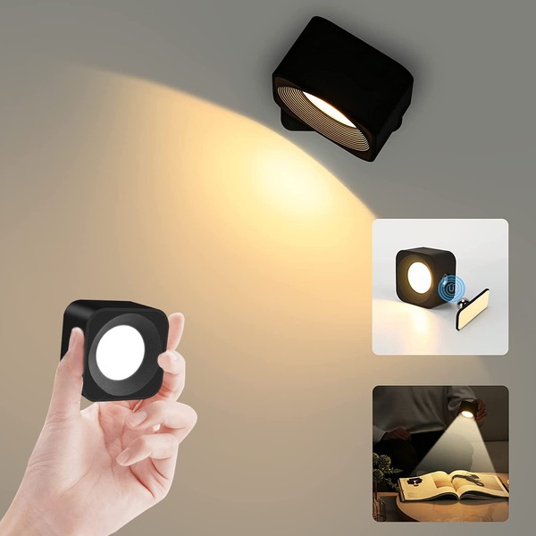 LED Interior Wall Lamp, Touch Control Wall Light with USB Rechargeable, 3 Kinds of Brightness and 360° Rotation, Wall Lamp for Reading Work Study Bedside (Black)