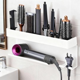 Soporte para Secador de Pelo, Soporte de Montaje en la Pared de Hierro Curling Herramientas para el Cabello de Acero Carbono Adjuntos de Almacenamiento Rack de Almacenamiento (WHITE)
