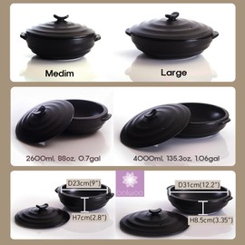 BALWOO [Petalite Mineral, Family-size] Korean Earthenware Pot Ttukbaegi, Large Capacity Ceramic Clay Cooking Pot Casserole, Heat Resistant Ceramic Pot, Zero-Crack Stone Bowl Stockpot Soup Cookware (Medium(2600ml, 88oz))