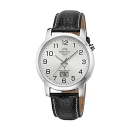 Master Time MTGA-10294-12L Radio Quartz Men's Watch Analogue Digital with Leather Strap, silver, Classic