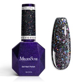 MelodySusie Galaliver Glitter Gel Nail Polish, 15ML Sparkly Shimmer Gel Polish Soak Off UV LED Cured Long Lasting Gift for Women DIY Nail Design Nail Art Manicure Colorful Black X10
