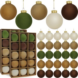 30 Pcs Velvet Christmas Ball Ornaments, 2.36 Inch Christmas Tree Ball Ornaments Flocked Plastic Balls Xmas Hanging Decorations for Tree Holiday Party (Brown, Green, Khaki, Beige, 2.36 Inch)