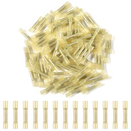 AOICRIE Pack of 100 10-22 AWG Heat Shrink Connectors, Waterproof Crimp Connectors, Cable Connector Set, Butt Connectors, Solder Connector Set Assortment (Light Yellow)