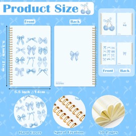CNhoqc 2pcs Blue Coquette Aesthetic Notebooks, Coquette Preppy Theme Spiral Journal Notebook, Blue Bow Cherry Watercolor Aesthetic College Hardcover Spiral Notebooks for School Stationery Supply