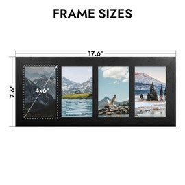 Hongkee 4x6 Oak Wood Picture Frame Collage, Real Glass and Solid Wooden Frames, Display 4 4x6 Picture Frame - Horizontal or Vertical Wall Mounting(1Pack, Black)