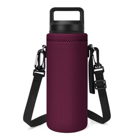 Linkidea Neoprene Water Bottle Carrier with Strap Compatible with YETI Rambler Bottle 18oz/26oz, Yonder 25oz, Insulated Waterbottle Sling Bag with Shoulder Strap, Wine Red