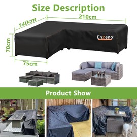Enzeno l shaped garden sofa covers waterproof,420D Oxford Fabric outdoor sofa cover, Rattan Corner Furniture Cover with Waterproof Tape (140x210x75cm) Right Side Long