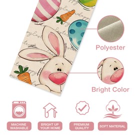 Seliem Happy Easter Bunny Table Runner, Cute Rabbit Eggs Carrot White Kitchen Dining Table Decor, Spring Farmhouse Burlap Home Decoration Indoor Outdoor Party Supply 13 x 36 Inches