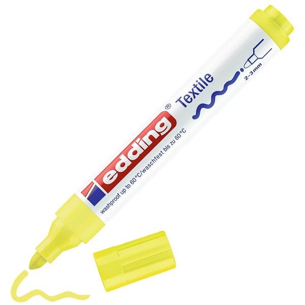 edding 4500 textile marker - neon yellow - 1 pen - round nib 2-3 mm - permanent fabric markers for drawing on textiles, wash-resistant up to 60 °C - marker pens for fabric lettering