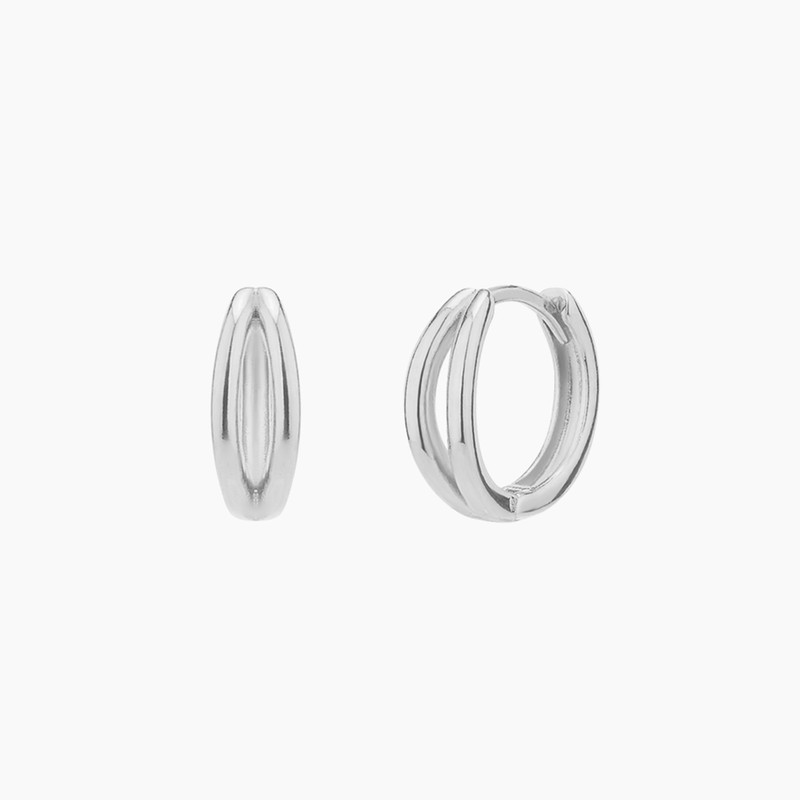 Gold&Deer 14K Goldfield Half Two Line One-Touch Earrings White Gold