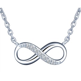 Women's Sterling Silver Necklace, mini infinity symbol necklace pendant, decorated with shiny zircons, gift for Birthday, Valentine's Day and Christmas