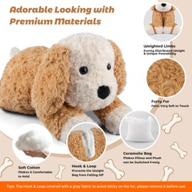 Bobbie & Laxi 24" 4.5lbs Patchwork Dog Weighted Stuffed Animal–Adjustable Sitting & Laying Weighted Dog Plush Toy Pillow with Removable Ceramsite Bag Cuddly Soft Companion for Adult, Kid