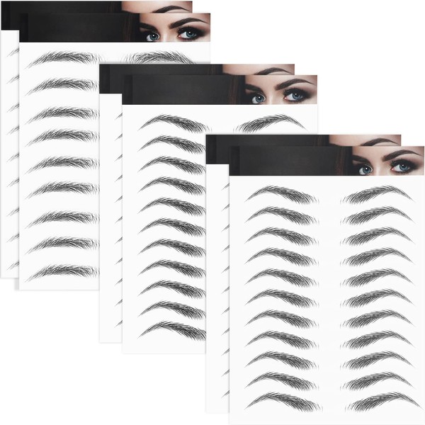 6 Sheets 4D Hair-like Waterproof Eyebrow Tattoo Stickers Eyebrow Transfer Sticker Care Shaping Stickers in Arch Style for Women, 66 Pairs (Classic Style)