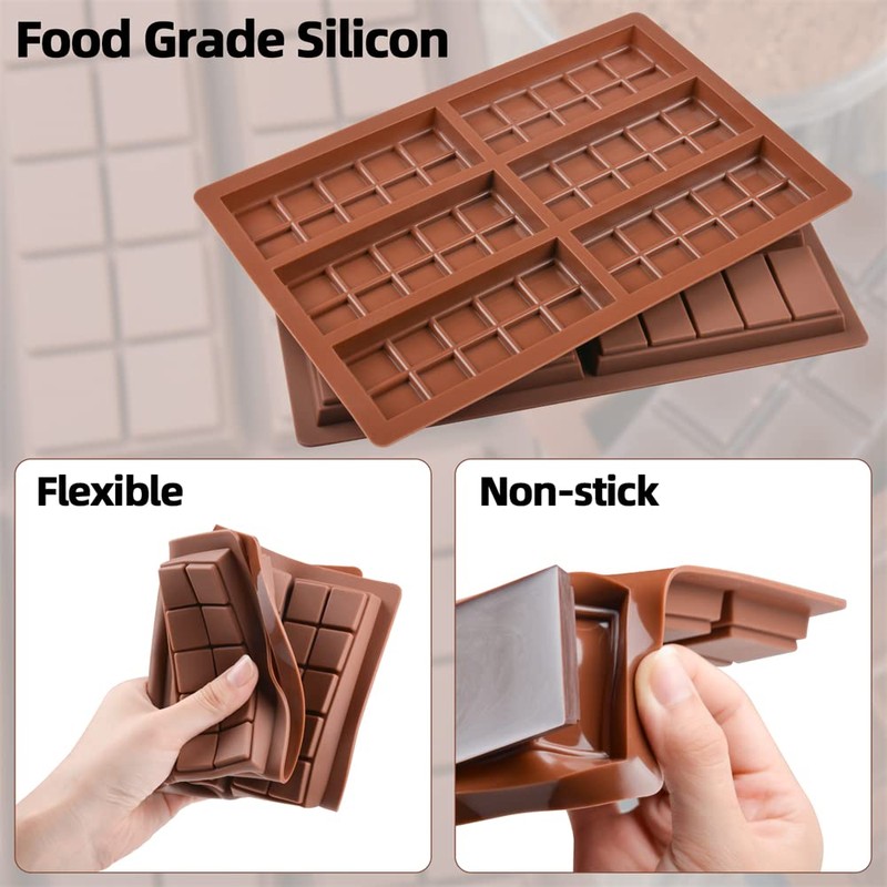 Fimary Chocolate Molds, Rectangle Chocolate Bar Sweet Molds Silicone Bakeware