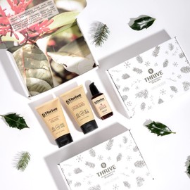Thrive Natural Skin Care Sets - Holiday Getaway Set - Regenerative Skincare Gift Set in Limited Edition Holiday Gift Box - Face Scrub, SPF30 and Face Wash - Vegan & Cruelty Free